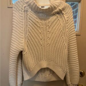 Free People Cream Cable Knit Turtleneck Sweater